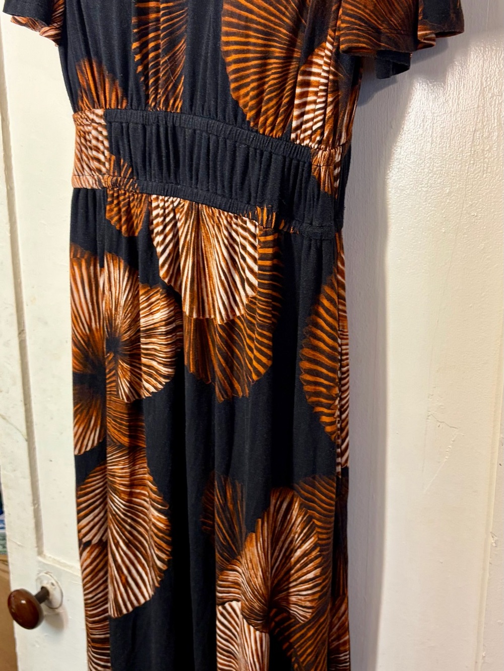 Soma Black Maxi Dress with Copper Floral Fan Print